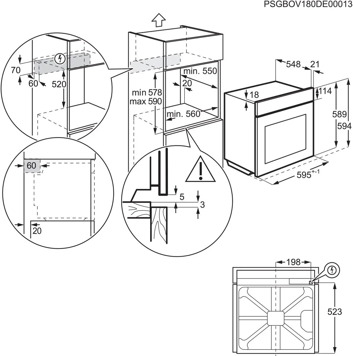 AEG 5000 Serie OU5PB40WSM Inbouwoven - 72L - Zwart/Zilver
