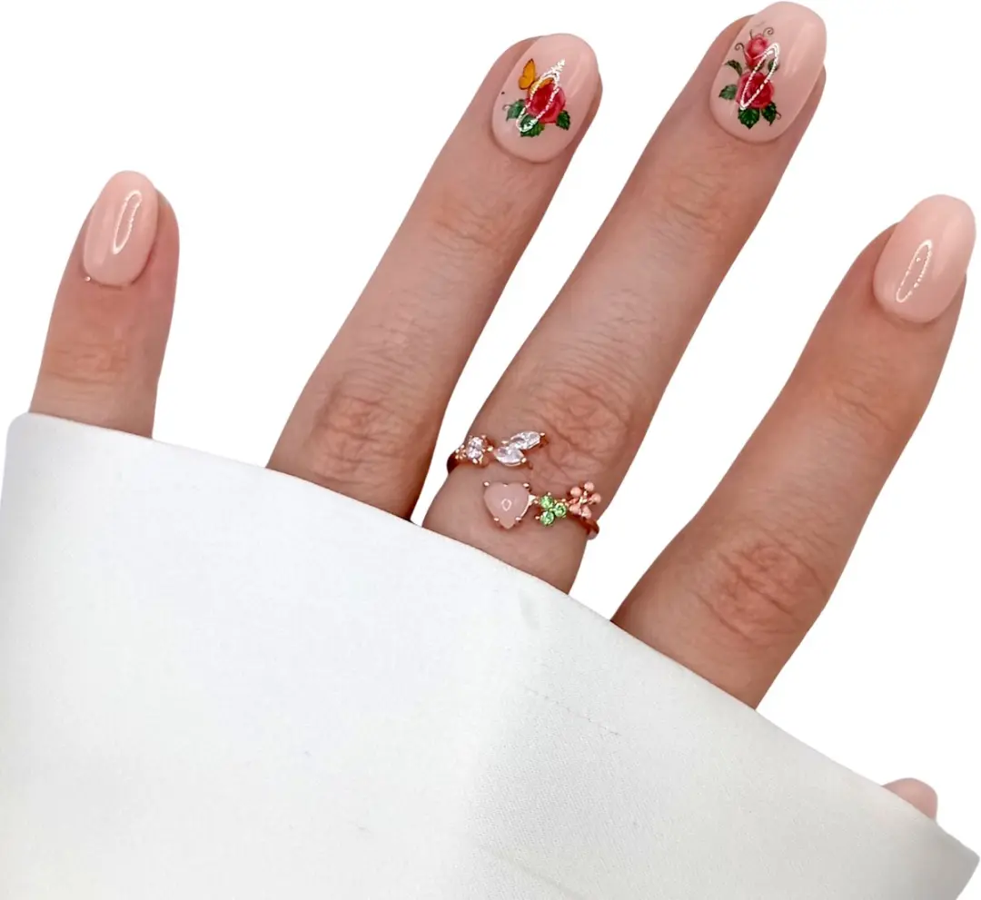 SD Press on Nails B-13 Nude Bloemen Nagelset - 20 Stuks