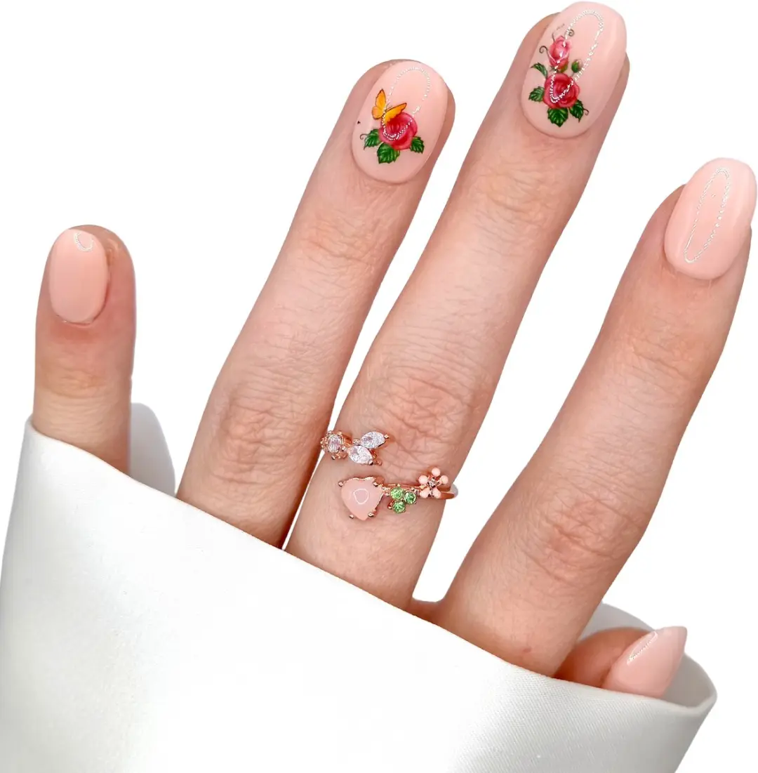 SD Press on Nails B-13 Nude Bloemen Nagelset