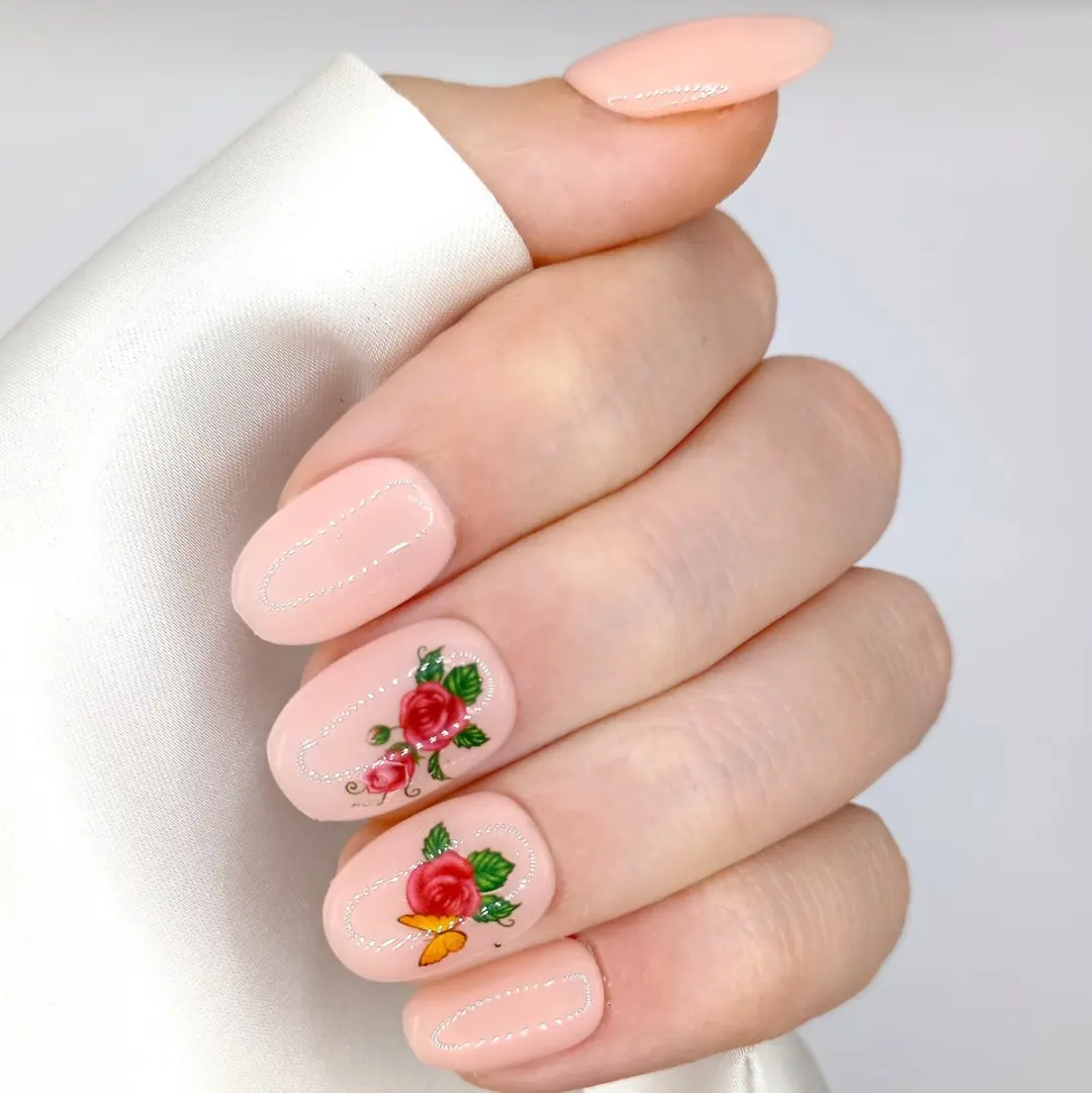 SD Press on Nails B-13 Nude Bloemen Nagelset - 20 Stuks