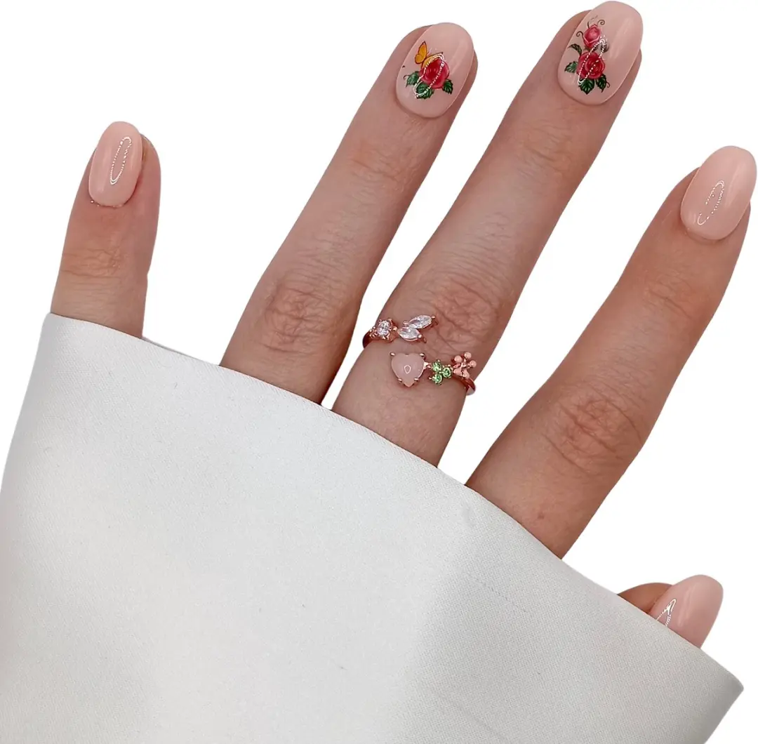 SD Press on Nails B-13 Nude Bloemen Nagelset - 20 Stuks