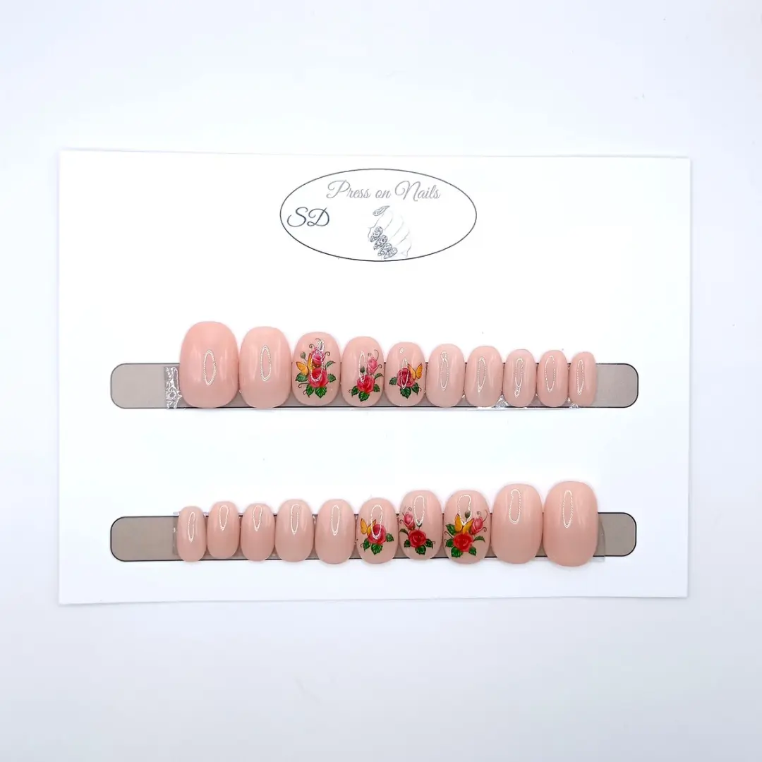 SD Press on Nails B-13 Nude Bloemen Nagelset - 20 Stuks