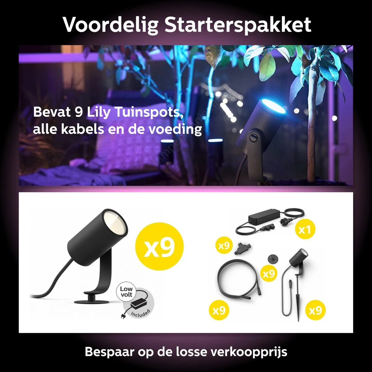 Philips Hue Lily Basisset 9 Tuinspots - Antraciet