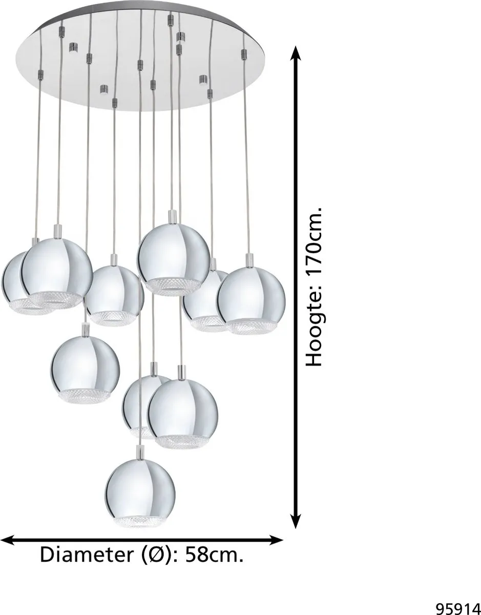 Eglo Conessa Hanglamp 10 Lichts Ø580mm - Chroom - afbeelding 6 van 6