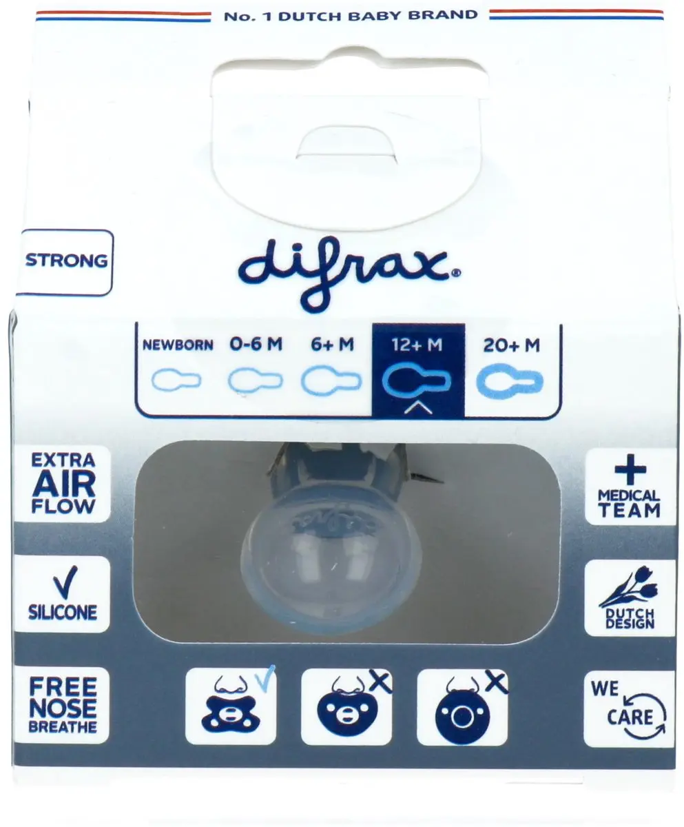 Difrax Fopspeen Natural Siliconen - Blauw - 12+ Maanden