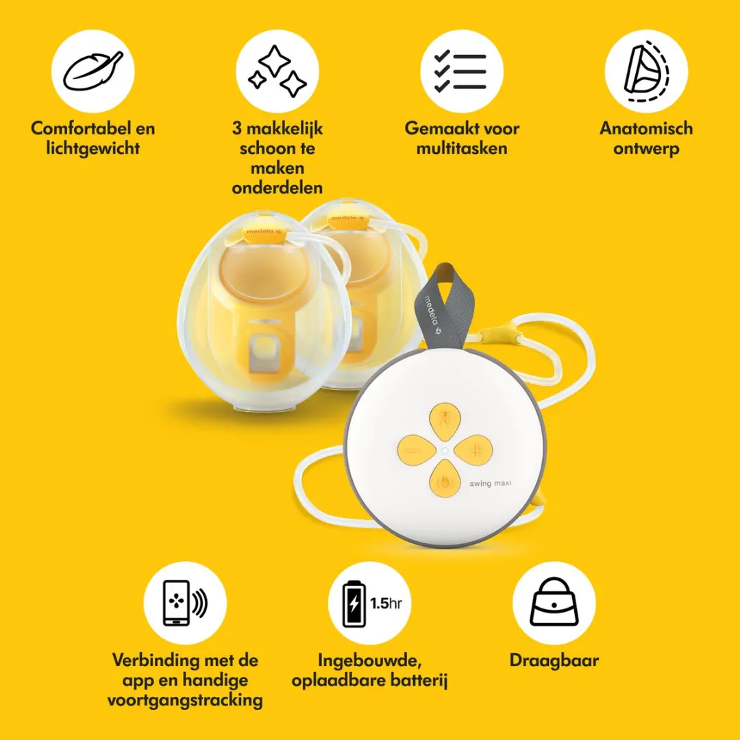 Medela Swing Maxi Handsfree Borstkolf - Dubbel - Grijs/Transparant/Geel