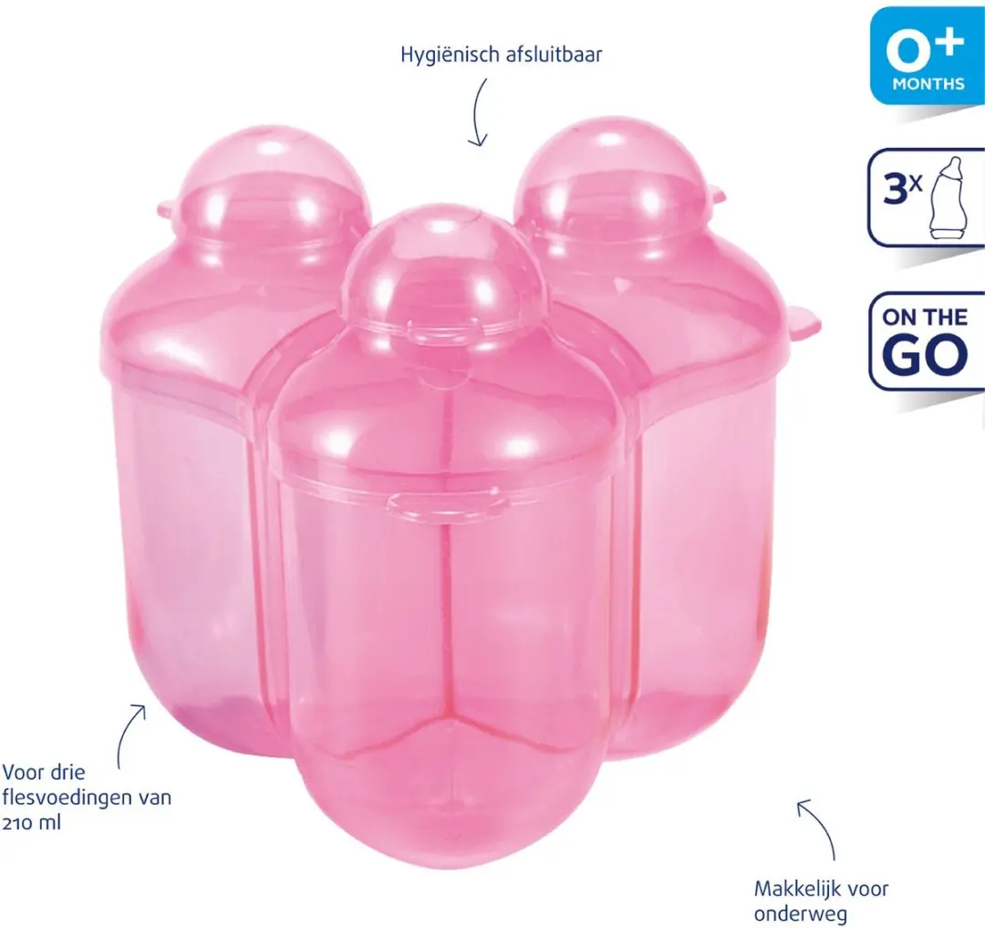 Difrax Drievaks Melkpoederdoosje - 210ml - Roos