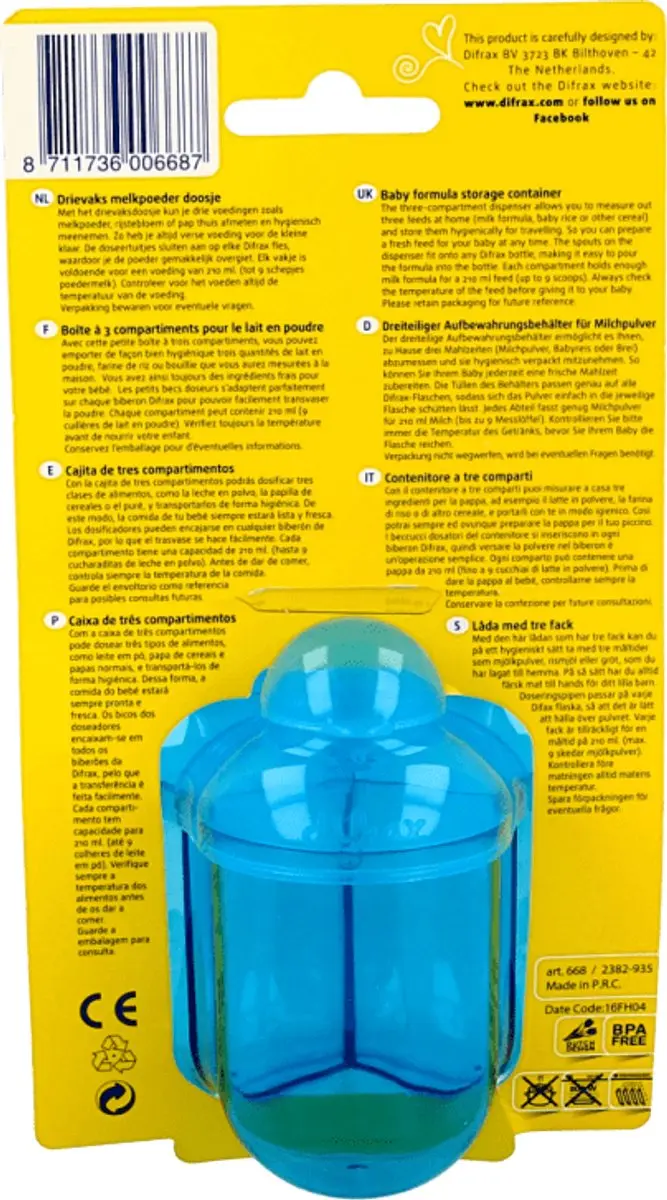 Difrax Drievaks Melkpoederdoosje - 210ml - Roos