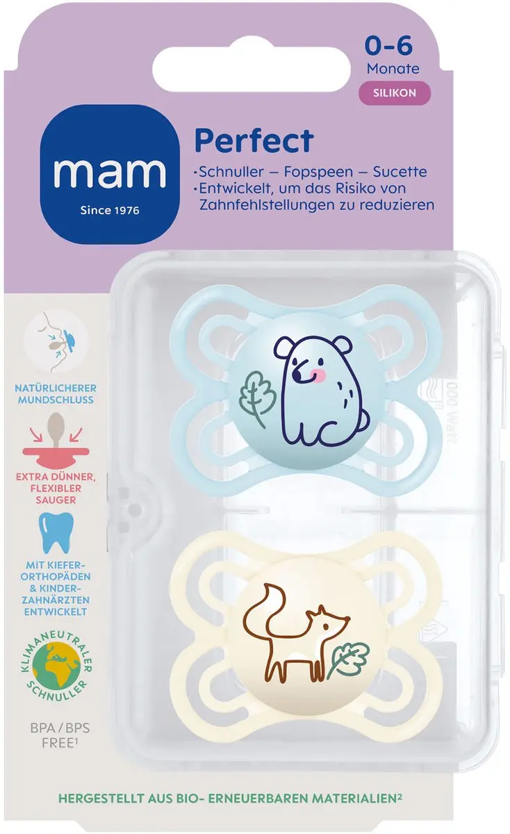 MAM Perfect Silikon Speen Blauw - 0-6 Maanden - 2 Stuks