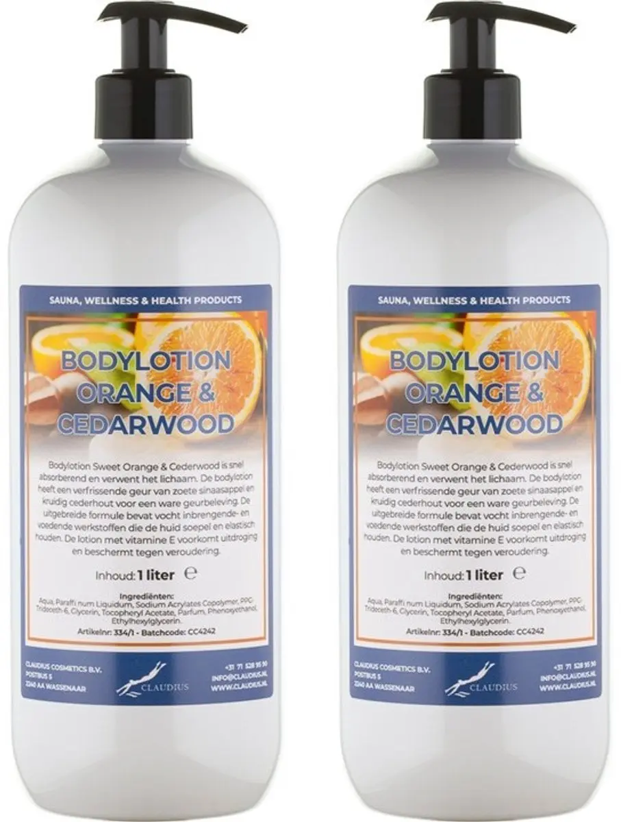 Splashbox Cosmetics Bodylotion Sweet Orange & Cedarwood 1L - 2 Stuks