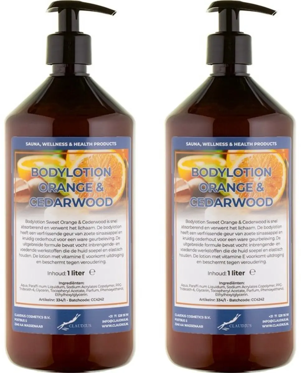 Splashbox Cosmetics Bodylotion Sweet Orange & Cedarwood 1L - 2 Stuks