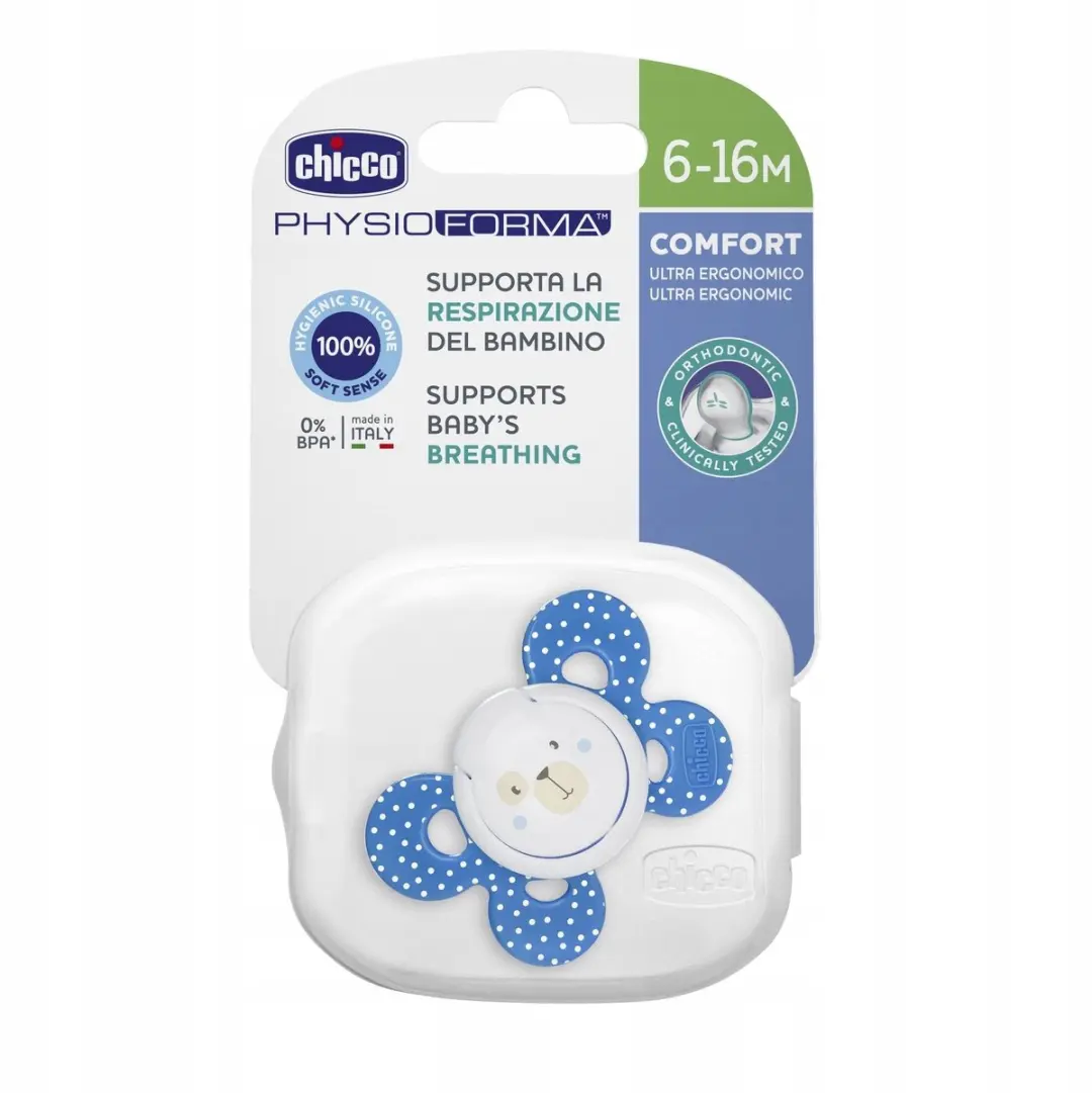 Chicco PH Comfort Siliconen Speen 6-18m - Wit/Blauw - afbeelding 2 van 4