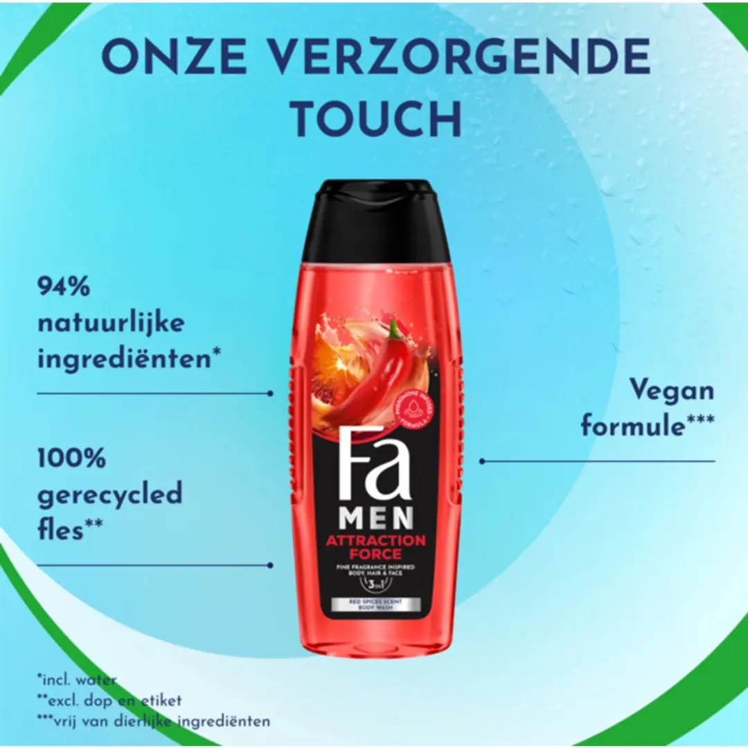Fa Men Attraction Force Douchegel & Shampoo 250ml - 3 Stuks