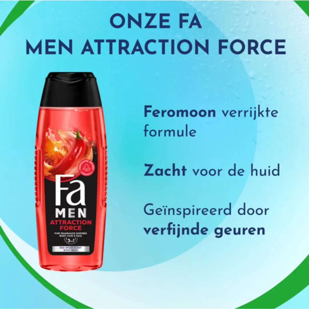 Fa Men Attraction Force Douchegel & Shampoo 250ml - 3 Stuks