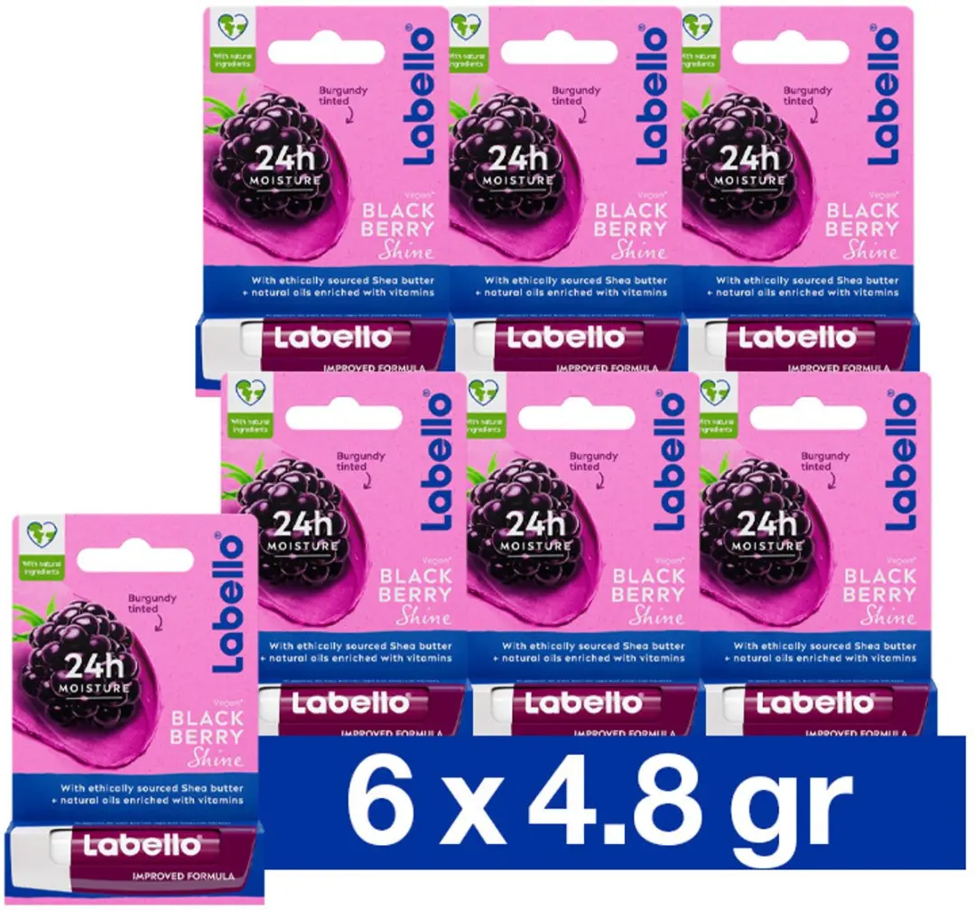 Labello Blister Blackberry Shine Lippenbalsem - 6 Stuks