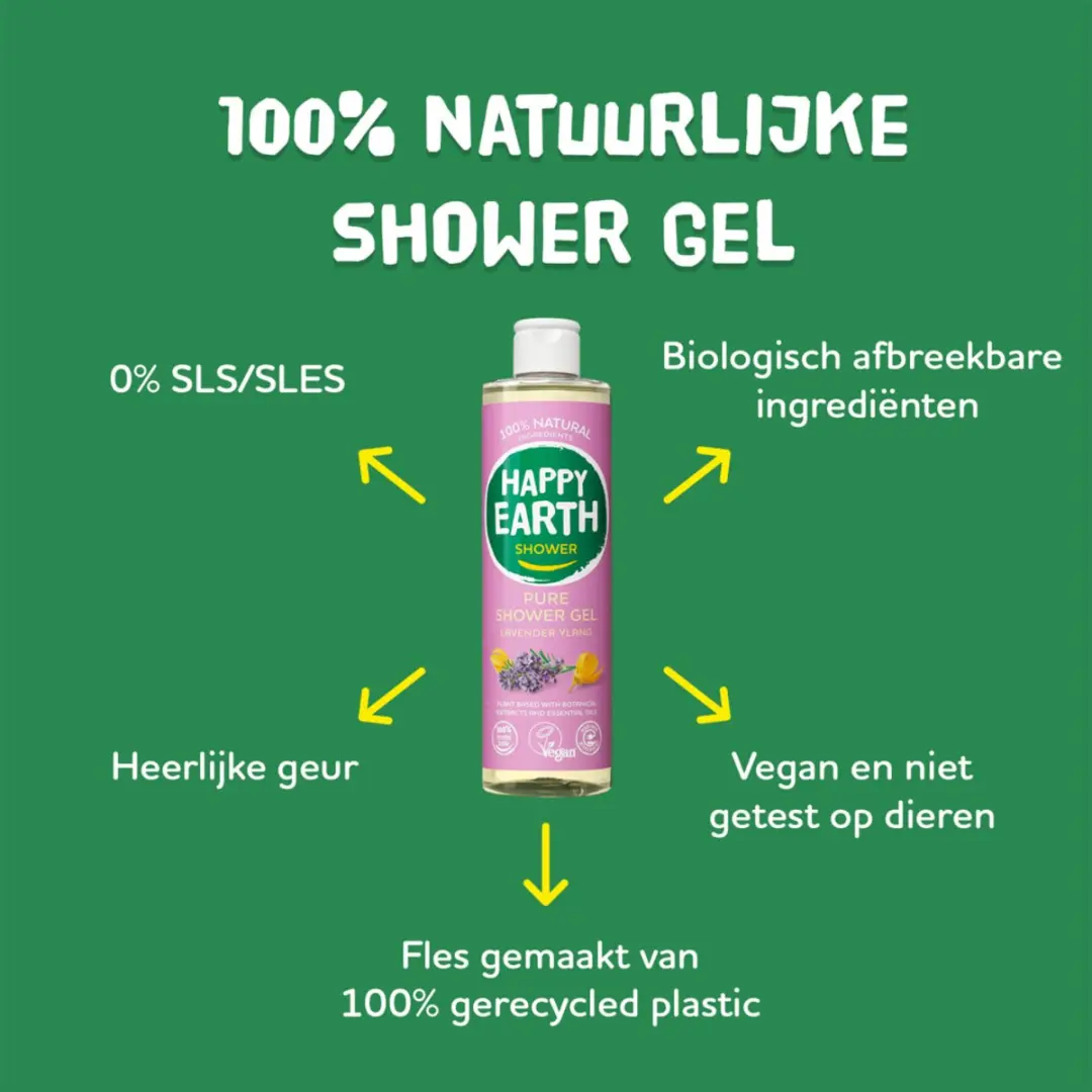 Happy Earth Douchegel Lavender Ylang 300ml - Vegan & Biologisch