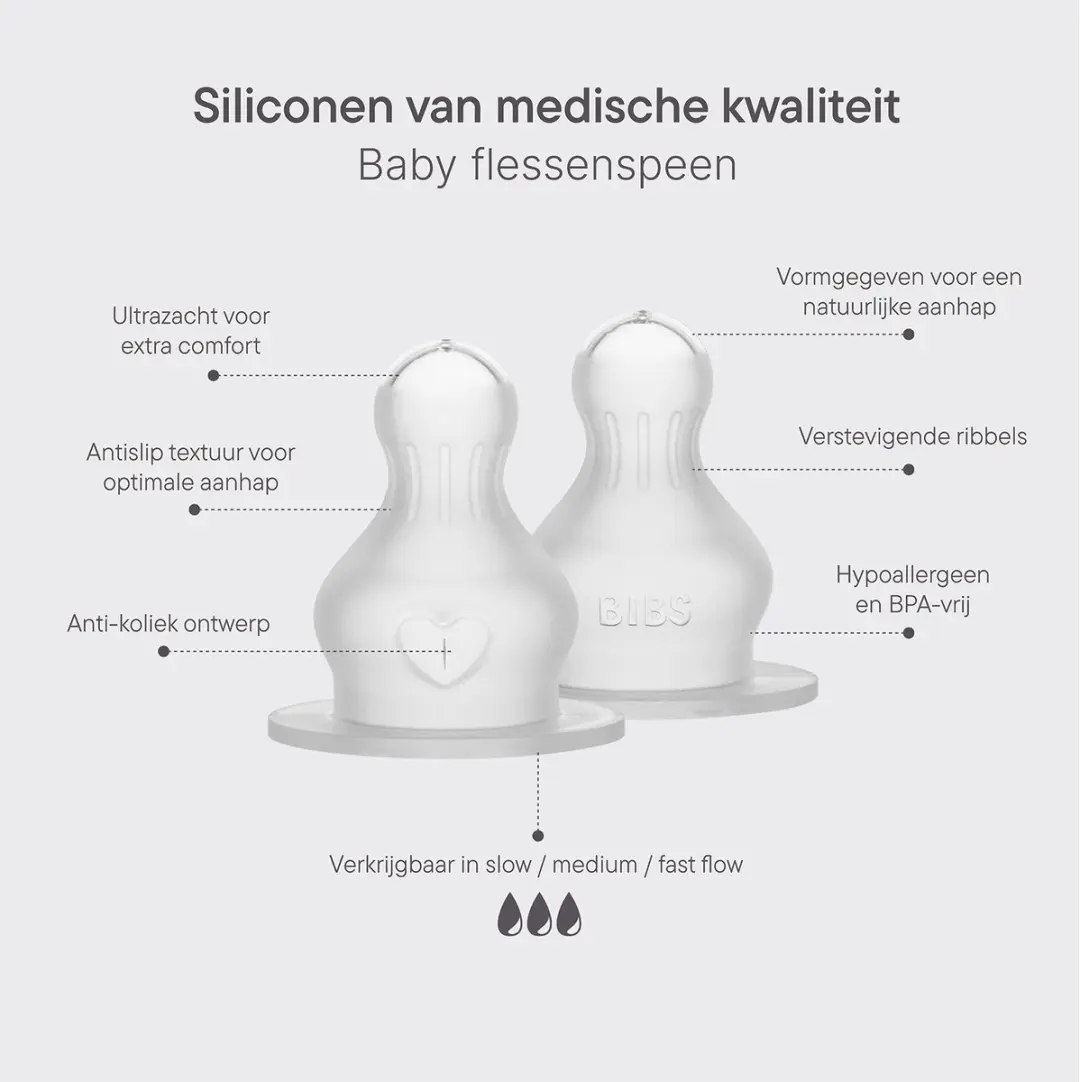 BIBS Flesspenen 2 Stuks - Anti-koliek Siliconen