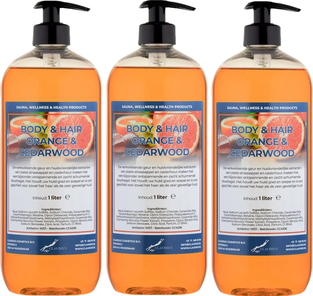 Splashbox Cosmetics Sweet Orange & Cedarwood 2-in-1 Body & Hair 1L - 3 Stuks