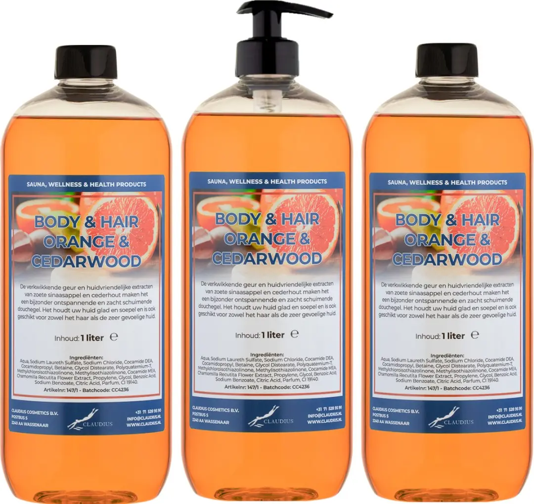 Splashbox Cosmetics Sweet Orange & Cedarwood 2-in-1 Body & Hair 1L - 3 Stuks