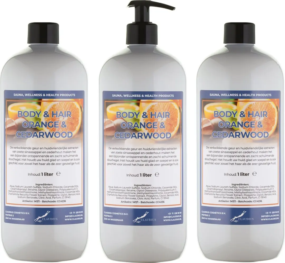 Splashbox Cosmetics Sweet Orange & Cedarwood 2-in-1 Body & Hair 1L - 3 Stuks