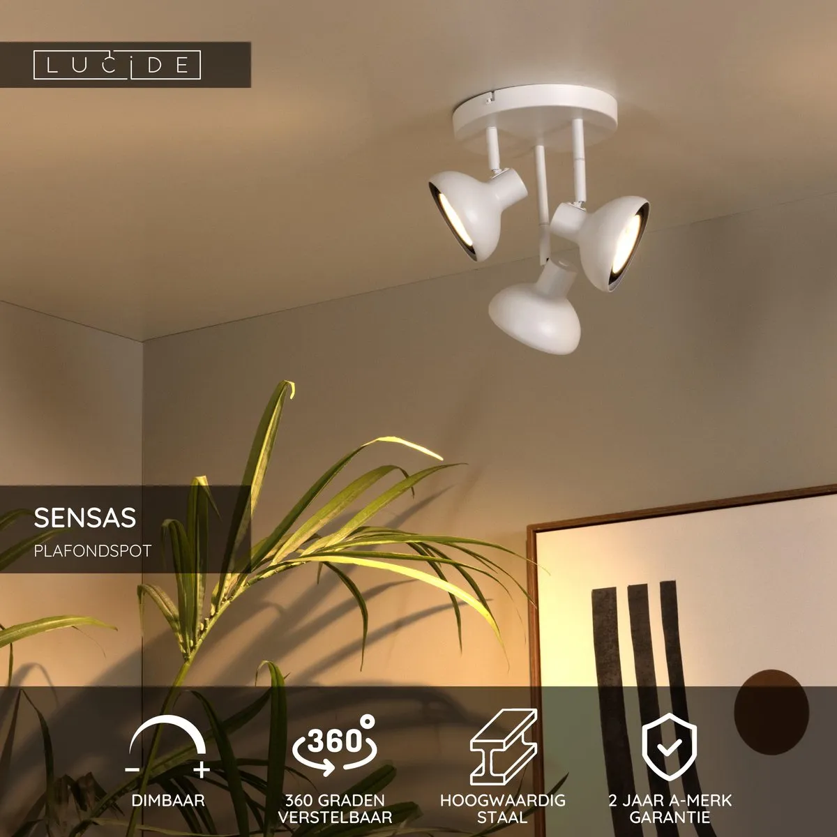 Lucide SENSAS Plafondspot Ø25,8cm 3xGU10 - Wit