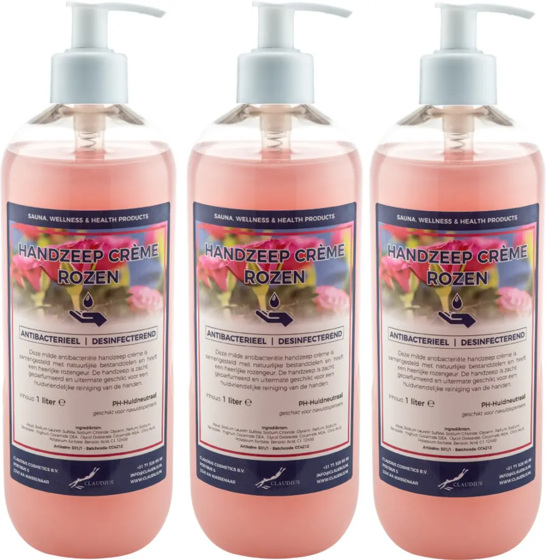 Splashbox Cosmetics Handzeep Crème Rozen 1L - Set van 3