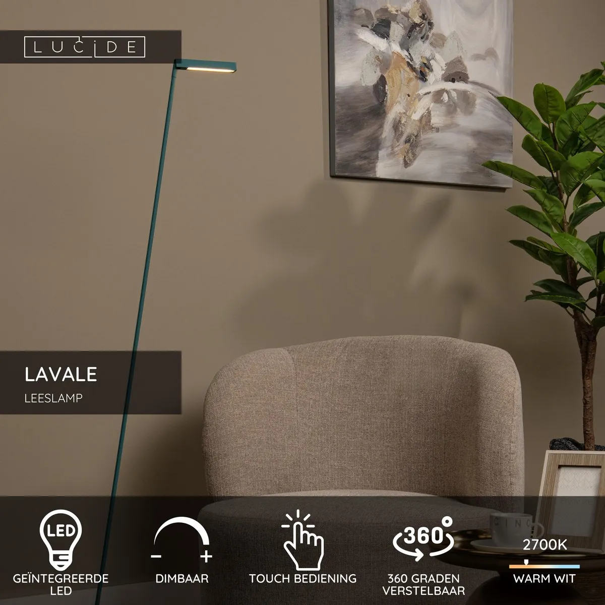 Lucide LAVALE LED Leeslamp 3W - Turkoois