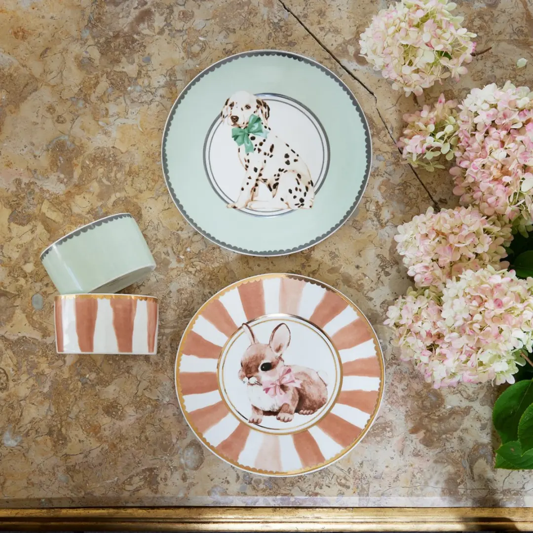 Elodie Bunny Darling Porseleinen Babyservies - 1 Bord + Kom