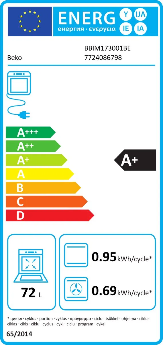 Beko BBIM173001BE Inbouwoven 72L - Zwart