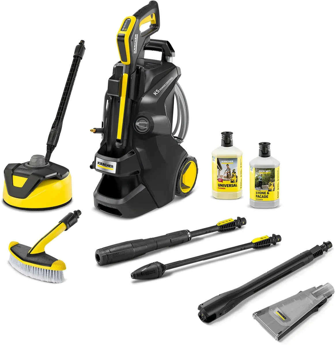 Kärcher K 5 Power Control Flex Home & Brush AE eco!Booster set Hogedrukreiniger - Inc. T 5 Terrasreiniger - eco!Booster en wasborstel PremiumFlex hogedrukslang - 145 bar - 500 l/u - 40 m²/u - App ondersteuning - 2x Reinigingsmiddel 1L