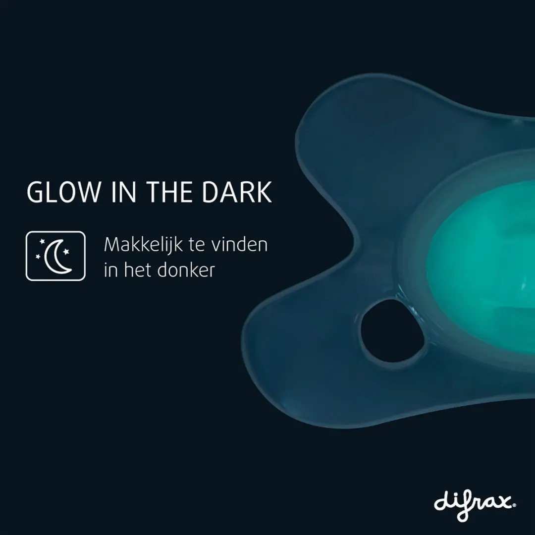 Difrax Fopspeen Natural 20+ Maanden Glow in the Dark - Blauw/Wit
