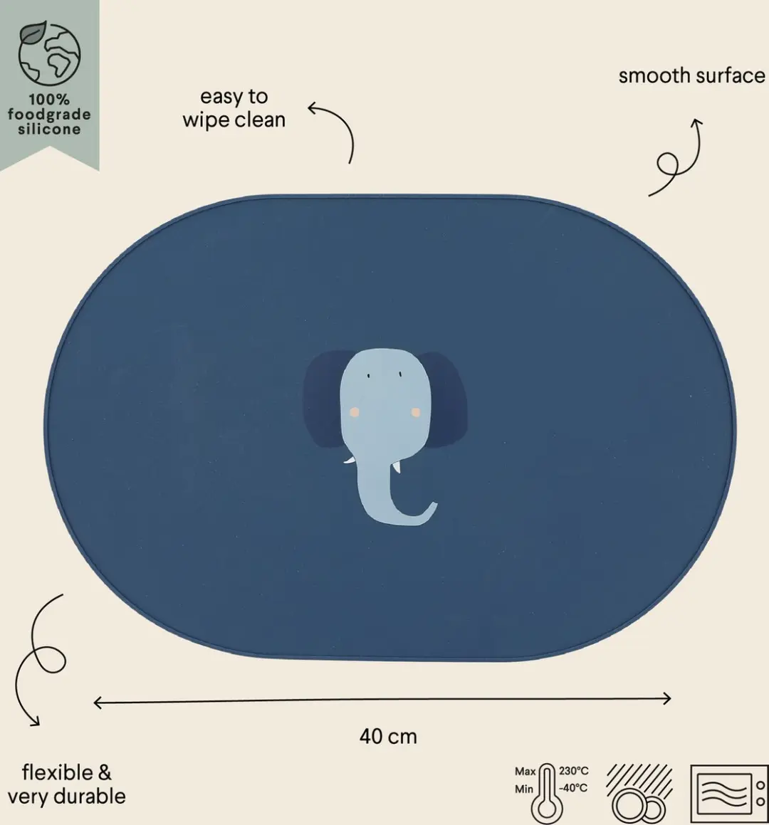 Trixie Mrs. Elephant Siliconen Placemat - Blauw