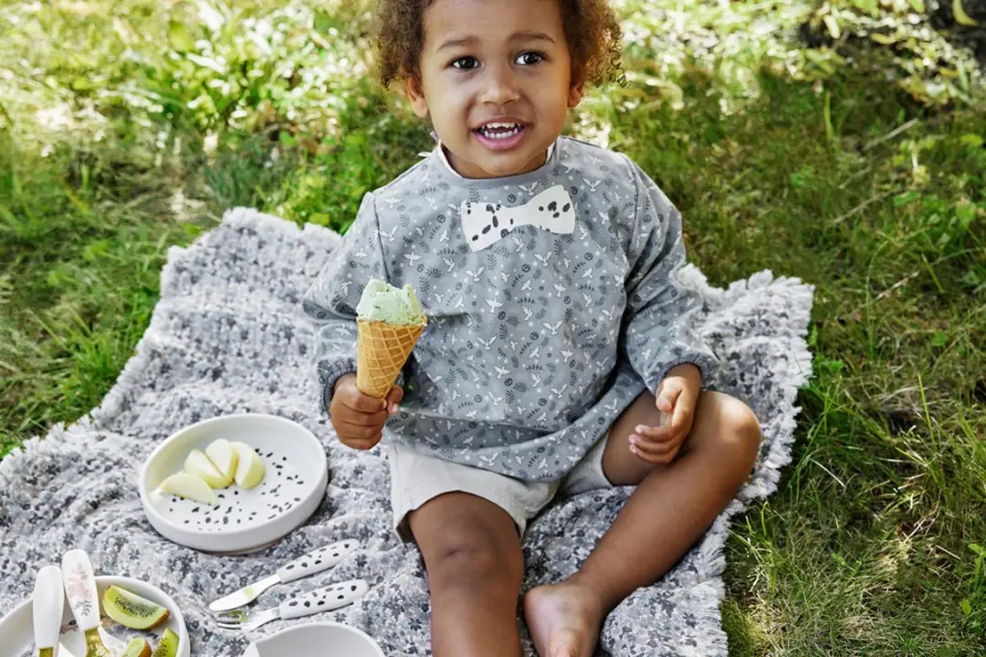 Elodie Silcone Bord - Blue Garden - Kinderbord met lepel - 2-delig