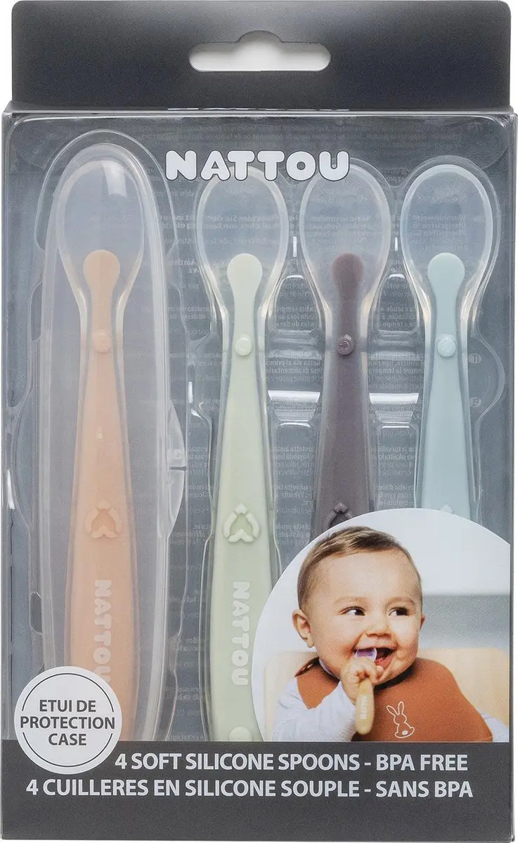Nattou Siliconen Lepels 4-delig - 16cm - BPA-vrij