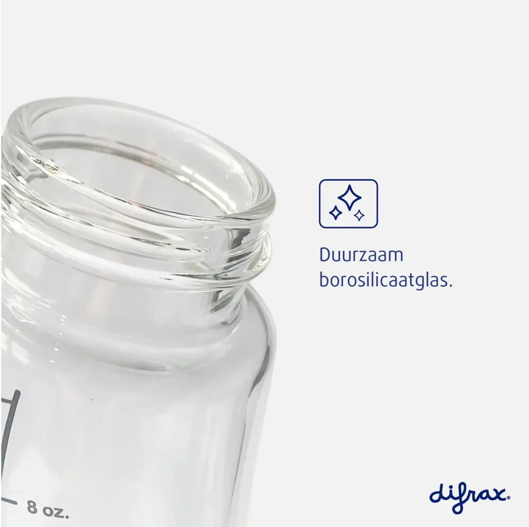 Difrax Wide Glazen S-babyfles 200ml - Wit