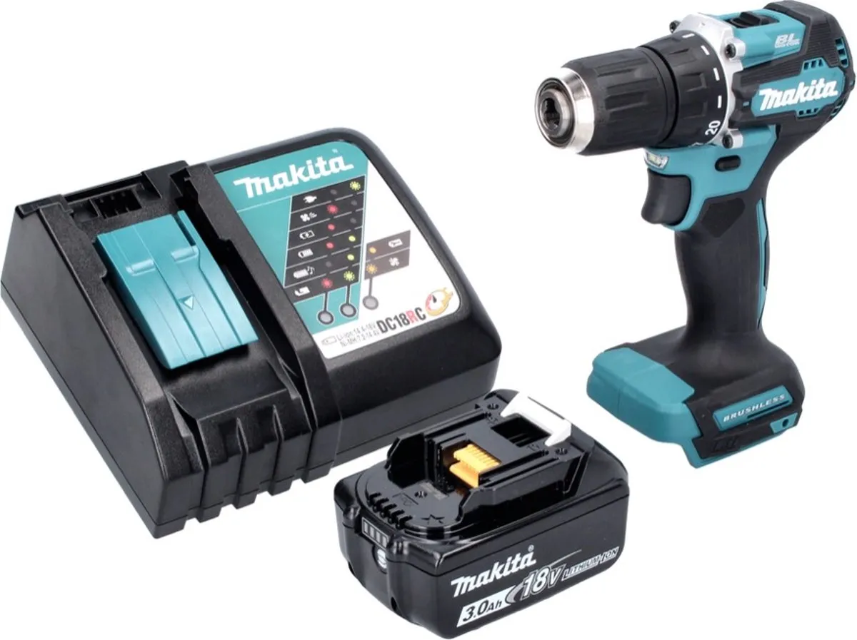 Makita DDF487RF1 Accuboormachine 18V 40Nm Borstelloos - 1x 3.0Ah Accu