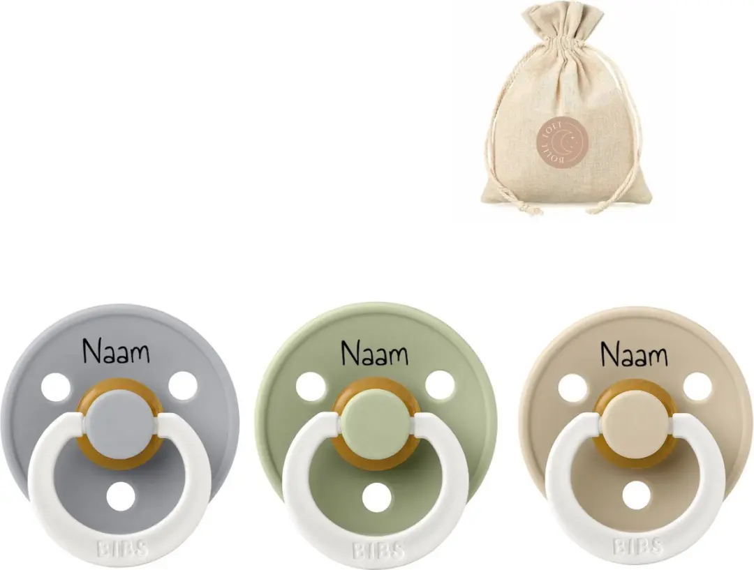 BIBS Fopspeen met Naam T1 Glow