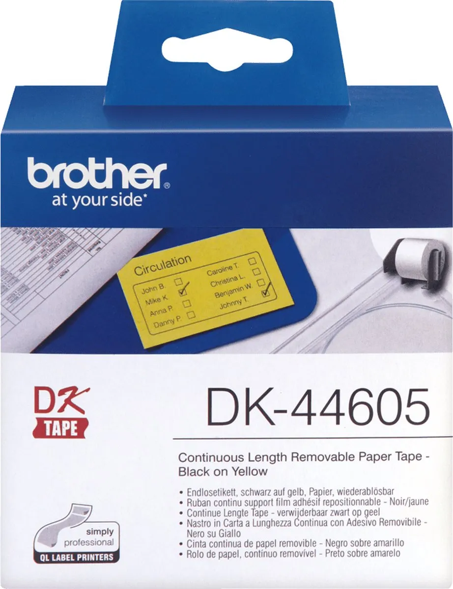 Brother DK-44605 Etikettenband 62mm - Geel - 30.48m