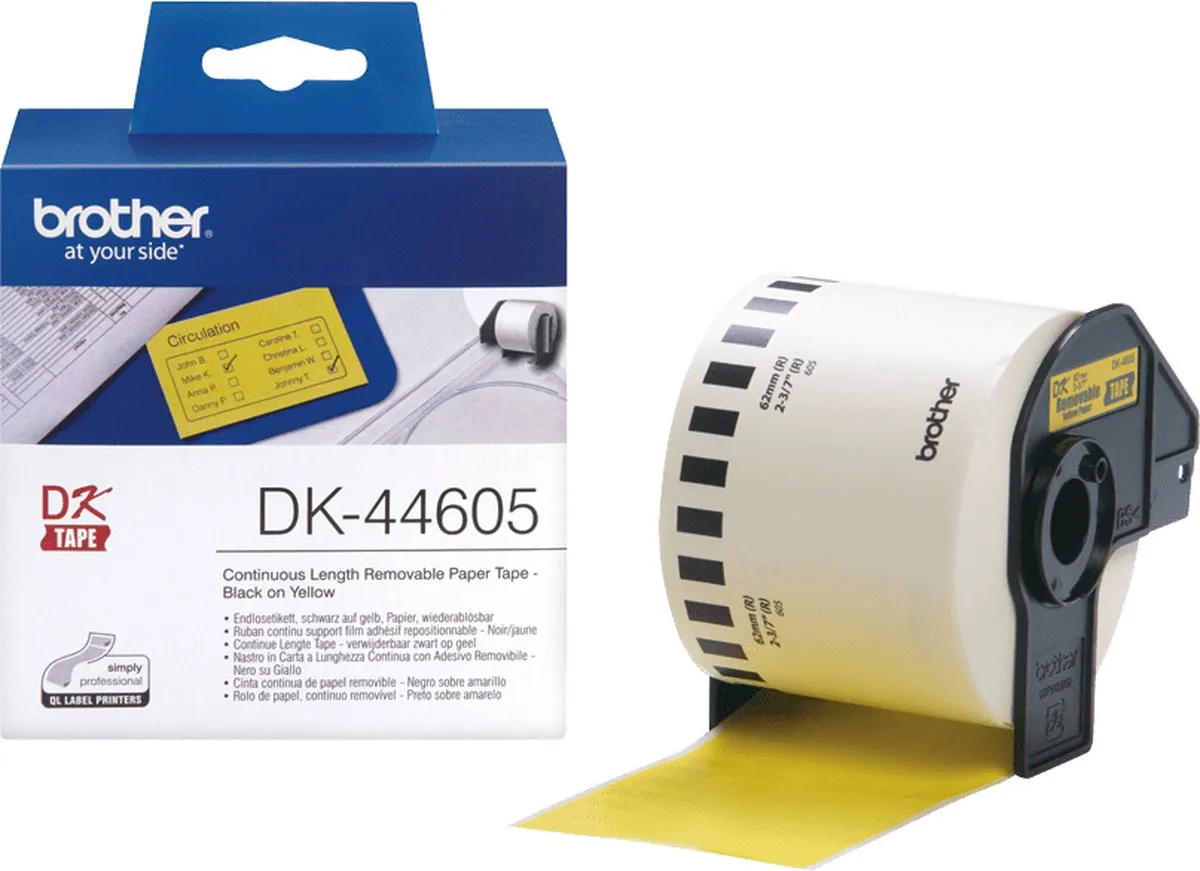Brother DK-44605 Etikettenband 62mm - Geel - 30.48m