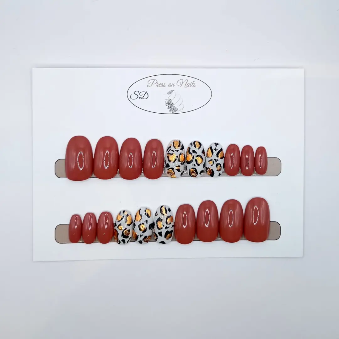 SD Press on Nails B-54 Plaknagels - Nude Bruin Leopard - 20 Stuks