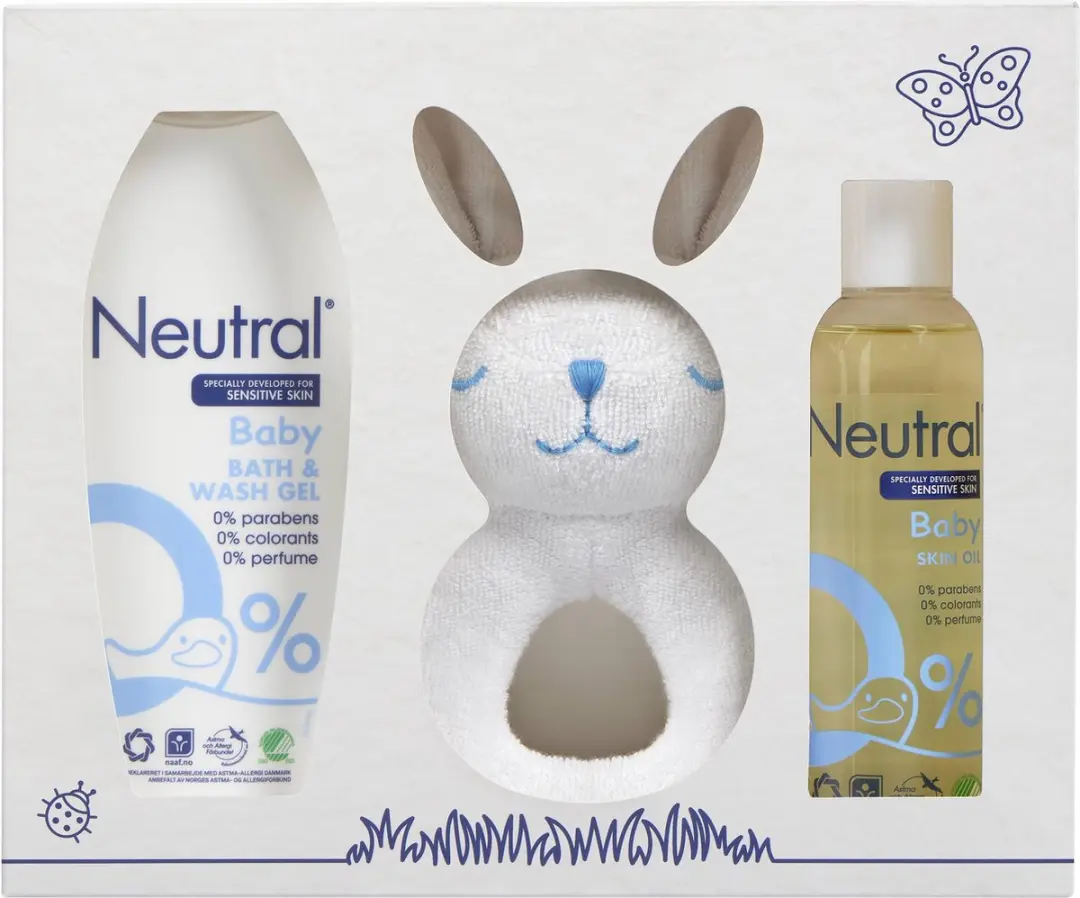 Neutral Cadeaupakket Huidolie Bad- en Wasgel Rammelaar