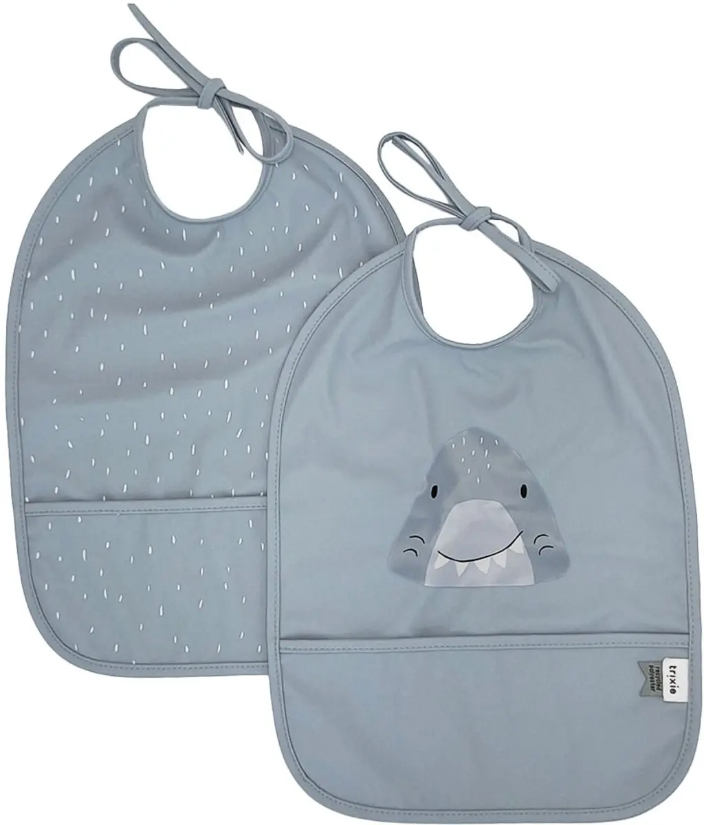 Trixie Afwasbaar Slabbetje Mr. Shark - 2 Stuks - Blauw