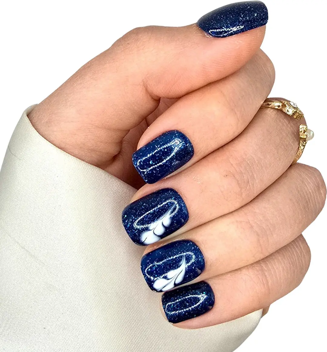 SD Press on Nails B-270 Plaknagels - 20 Stuks - Blauw Glitter