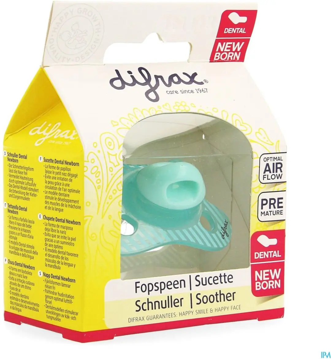 Difrax Fopspeen Mini Dental Newborn - Geel