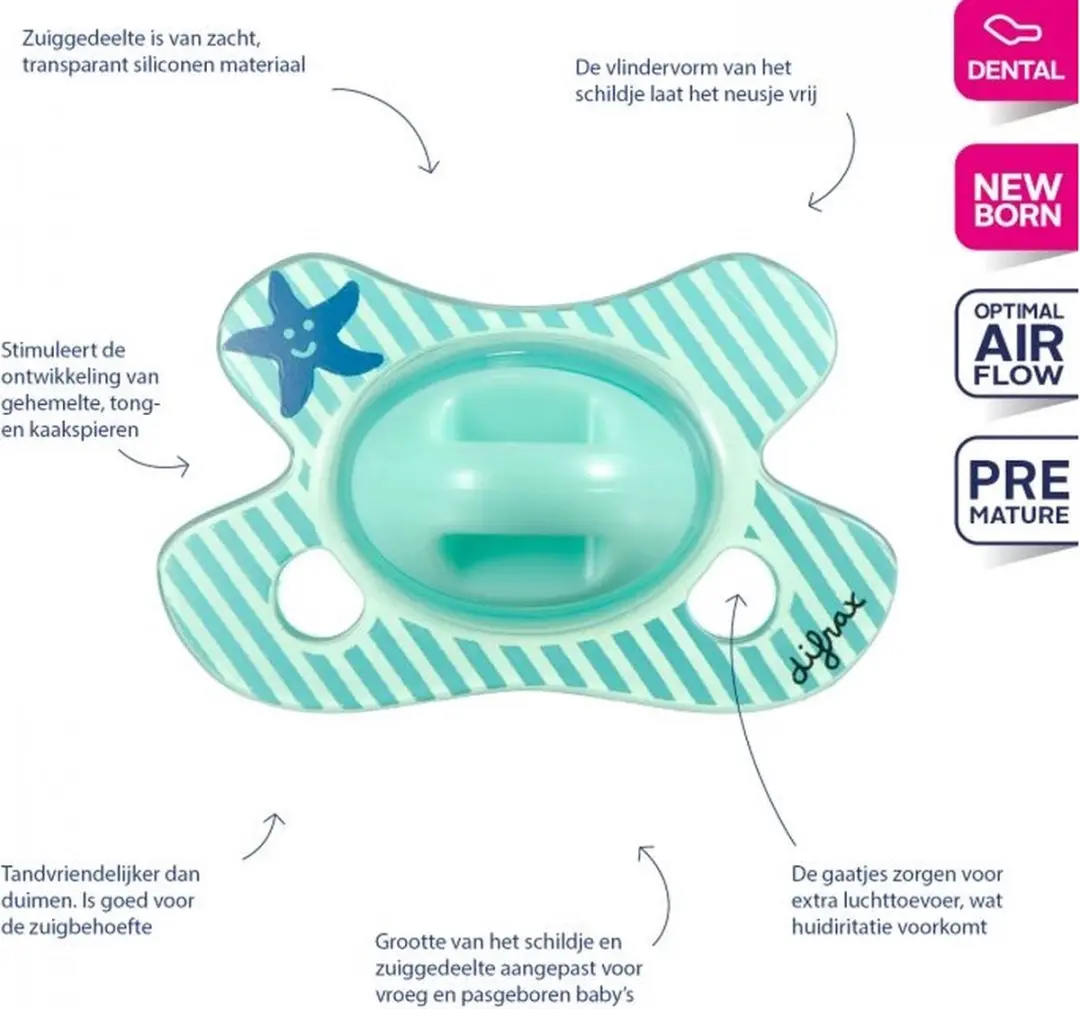 Difrax Fopspeen Mini Dental Newborn - Geel