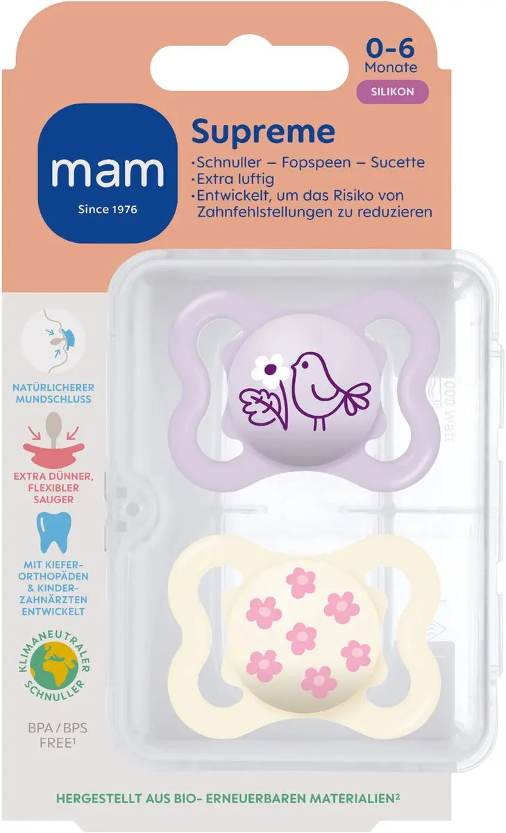 MAM Supreme Silikon Speen Roze - 2 Stuks
