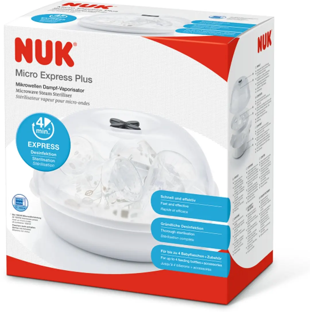 NUK MicroExpress Plus Magnetron Sterilisator - 4 Flessen - Wit