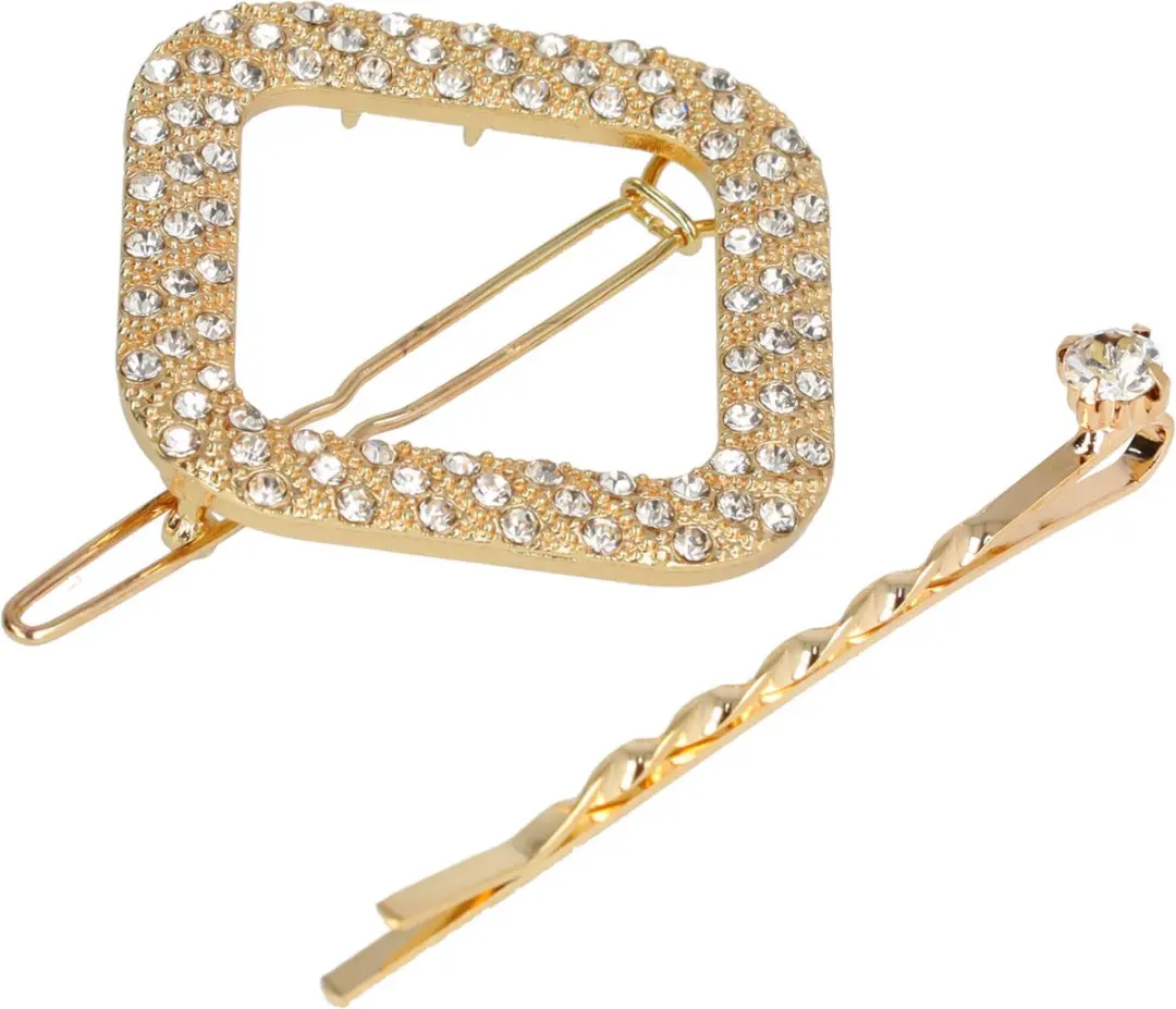 Haarsoires Haarspeld 4,5cm Glitter Steentjes Goud - Set van 2