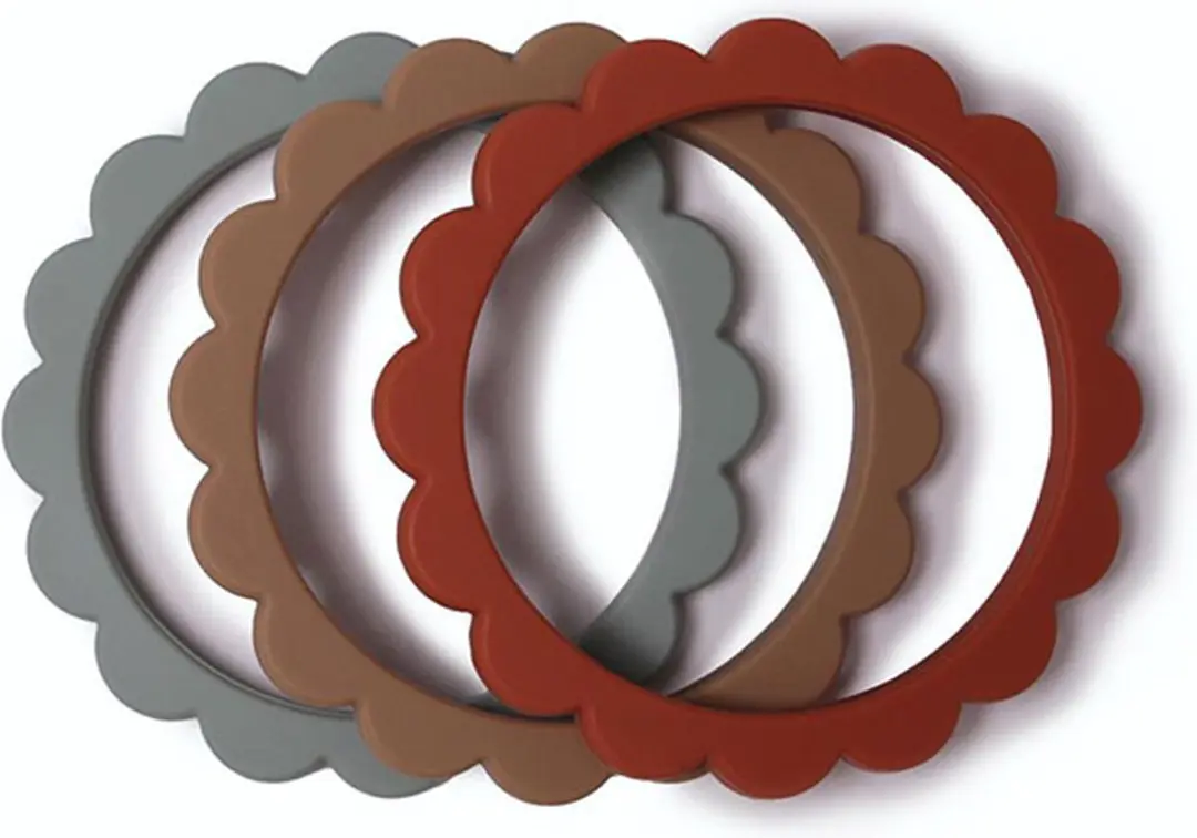 Mushie Bloemen Bijtring/Armband Clementine - 3 Stuks