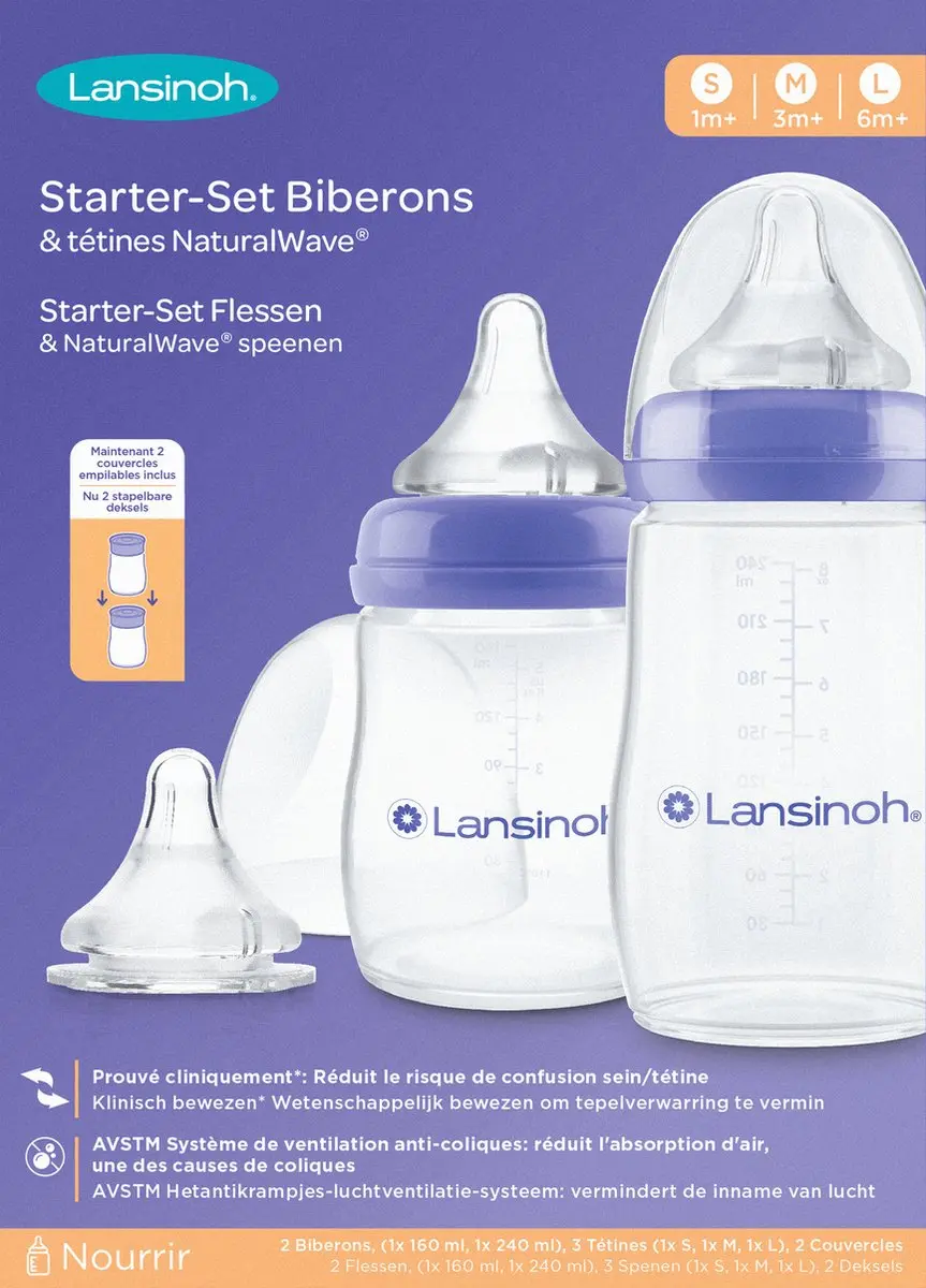 Lansinoh NaturalWave Spenen & Flesjes Starterset 240ml - Transparant/Paars